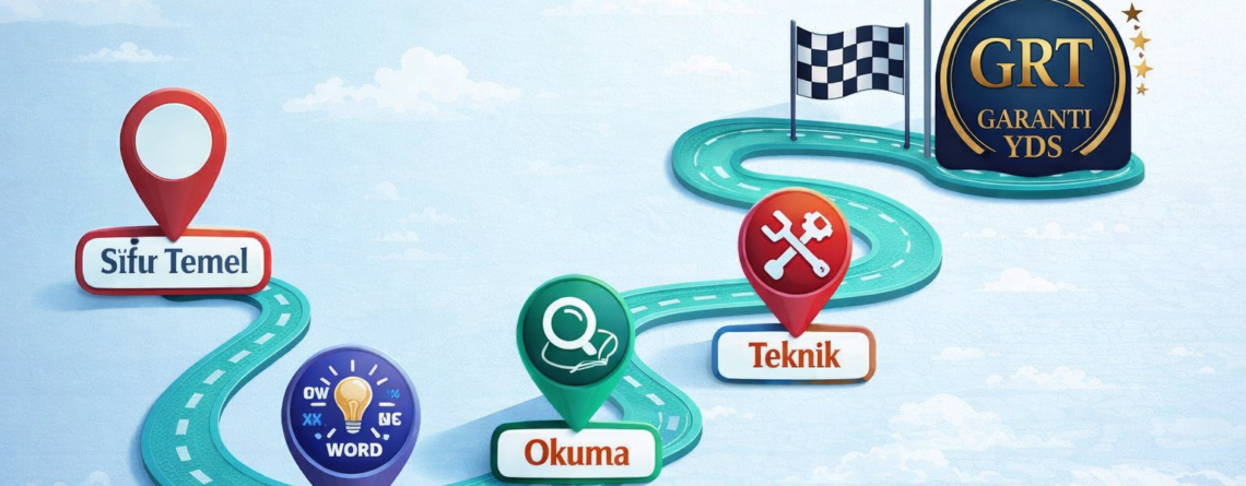 Sıfırdan YDS hazırlık aşamaları: Kelime, Okuma ve Teknik duraklı 70 puan yol haritası.