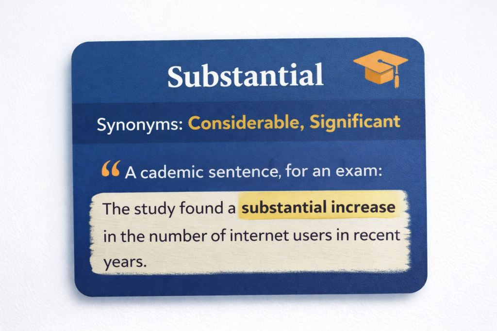 YDS akademik kelime örneği Substantial ve eş anlamlıları: Considerable, Significant.